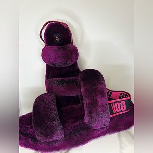 Valentine’s Day UGG Fluffy Slipper SIZE 10 PURPLE /PINK - New
